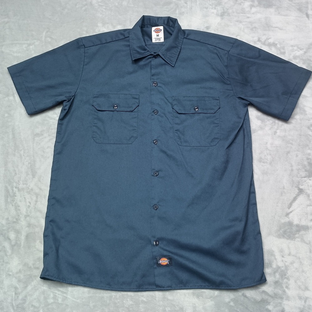 Dickies Shirt Mens Medium Blue Short Sleeve Button Down Work Utility Uniform